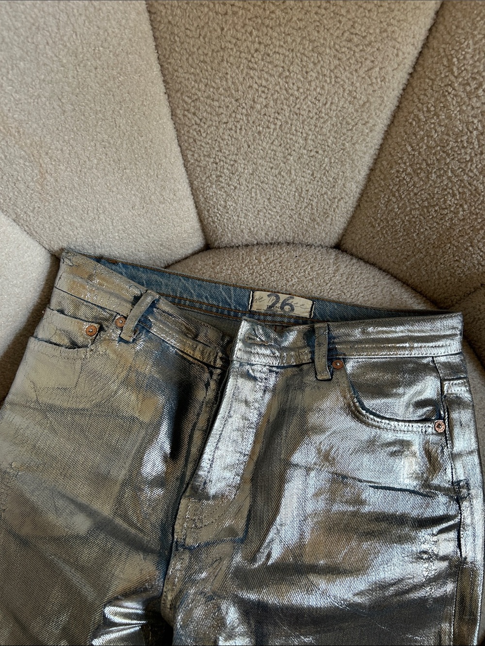 Free People Metallic Silver Straight-Leg Jeans - Picture 2 of 4